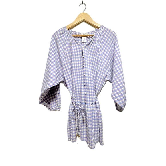 L*Space Vida Mini Dress Size XS Purple Park Slope Gingham Button-Up Swim Coverup - Picture 8 of 16